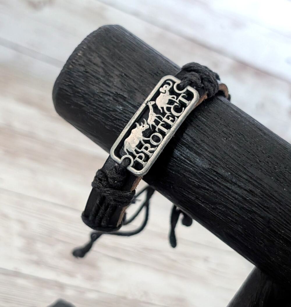 Leather? Tie Bracelet with Protect Animals Charm